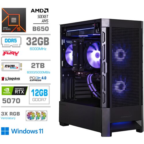MEGA Računalnik MT S8 R5-9600X/RTX5070/32GB-DDR5/2TB-4.0/750W/Win11Home/črna RGB + Estetski napajalni kabli [Vijolična/ Črna], (5000130857) Cene