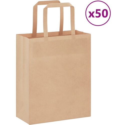 VidaXL Papirnate vrećice 50 kom s ručkama smeđe 18x8x22 cm Slike
