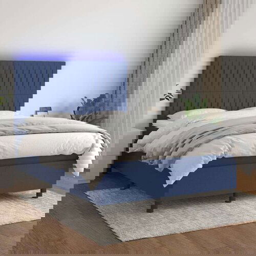  Box spring postelja z vzmetnico LED modra 140x200 cm blago, (20899070) Slike