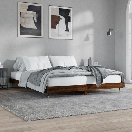  Kreveta smeđa boja hrasta 160 x 200 cm konstruirano drvo Slike