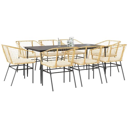  9-dijelni vrtni blagovaonski set s jastucima poliratan i staklo Cijene