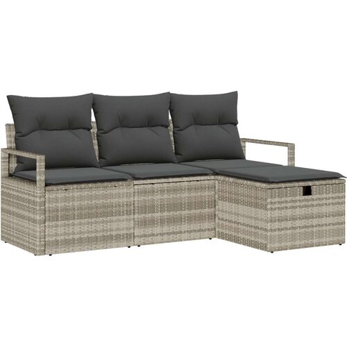  Set od 4 dijela vrtnih kauča s jastučićima svjetlosivi poli ratan  Kauč za vrt za 2 osobe s ostavom i jastučićima sivi poli rata Cijene