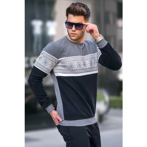 Madmext Gray Jacquard Patterned Crewneck Knitwear Sweater 5966