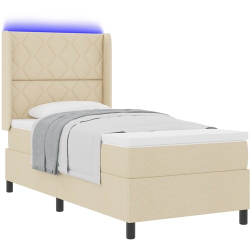 vidaXL Postelja s pomičnim dnom z vzmetnico in LED osvetlitvijo Krem 100x200 cm Tkanina, (22049530) Cene