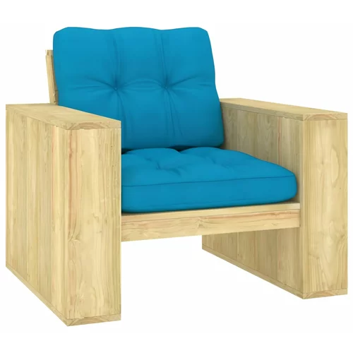 vidaXL Vrtna stolica s plavim jastucima od impregnirane borovine