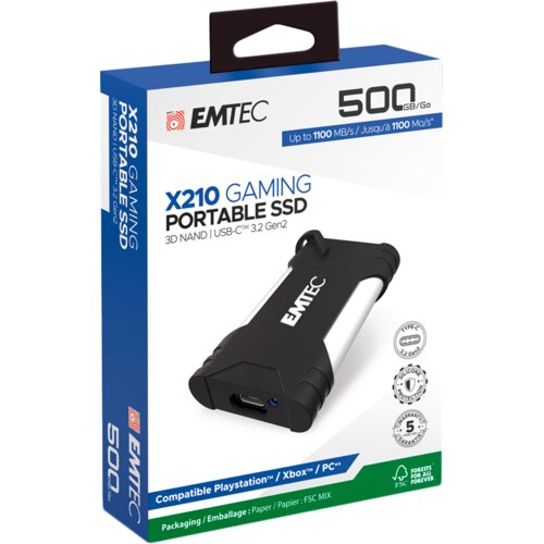 Emtec X210G Portable SSD 500GB, External Gaming SSD, USB-C 3.2 Gen2 Cijene