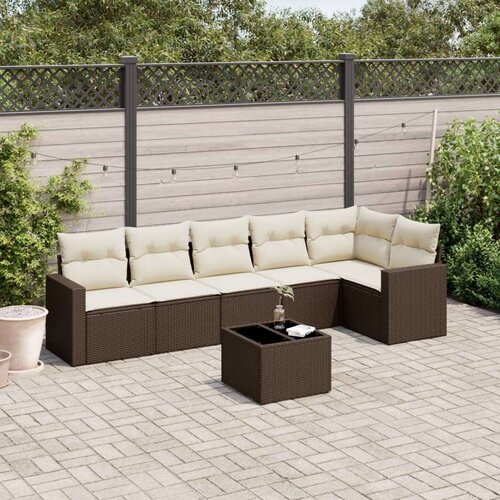 vidaXL 7-dijelni set vrtnih sofa od poliratana s jastucima smeđi Cijene
