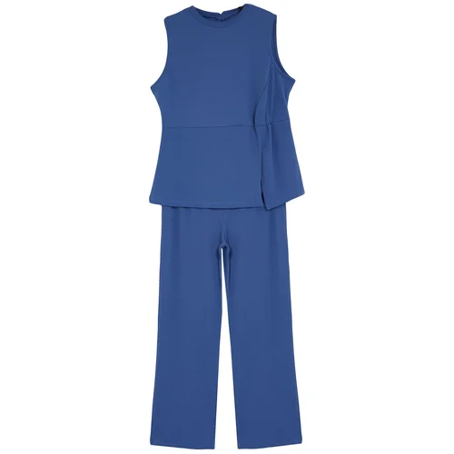 Trendyol Curve Blue Slit Detailed Knitted Top-Bottom Set