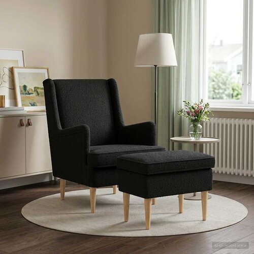  Fotelja s footstoolom 2 kom. Crna Boucl&amp;eacute; 79 x 79 x 87,5 cm Slike
