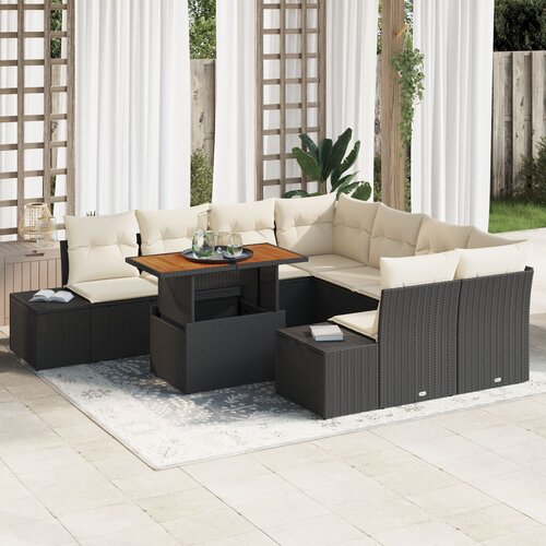 VidaXL 9-delni Vrtni Sofa Set s Blazinami Črn Poli Ratan Slike