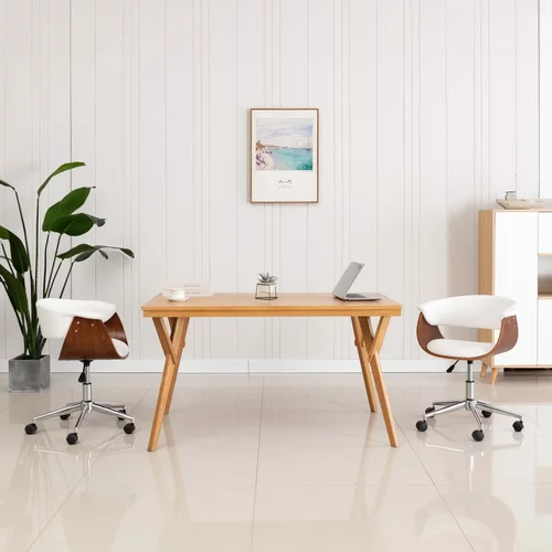 vidaXL Vrtljiv jedilni stol bel ukrivljen les in umetno usnje