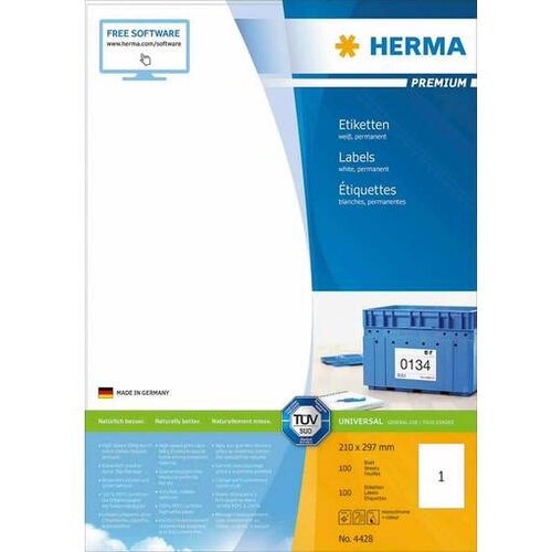 Herma Premium Labels 210x297 100 Sheets DIN A4 100 pcs. 4428 Slike