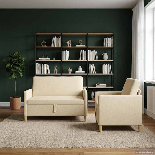  Set sofe s pohranom 2 pcs Krem Poliester Slike