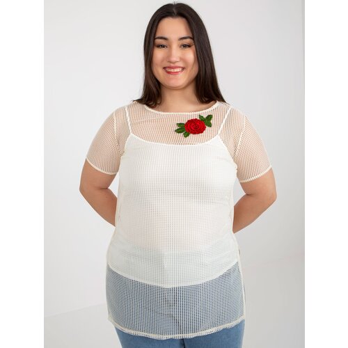 Fashion Hunters Light beige plus size two-piece blouse with patch Slike