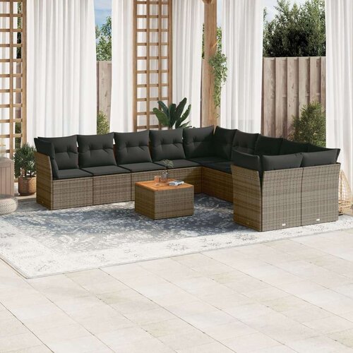  11-dijelni set vrtnih sofa od poliratana s jastucima sivi Slike
