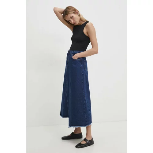 Answear Lab Traper suknja boja: tamno plava, midi, širi se prema dolje