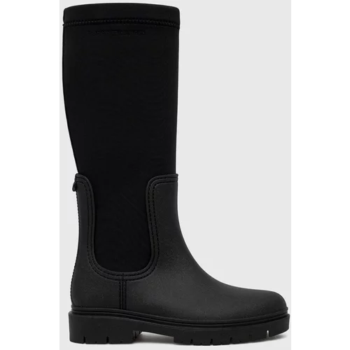 Tommy Hilfiger Elegantni škornji Rain Boot Long Shaft ženski, črna barva