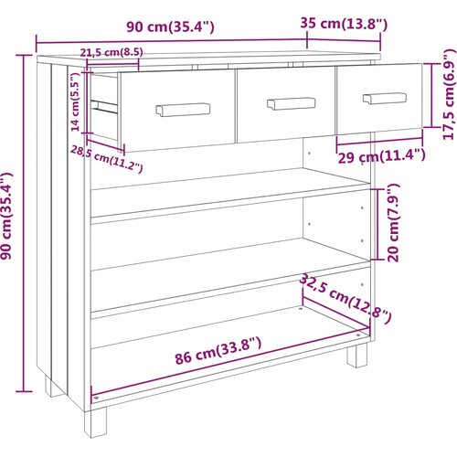  Konzolni stol HAMAR boja meda 90x35x90 cm od masivne borovine Slike