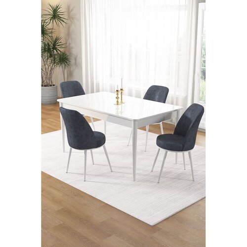 Hanah home trpezarijski set Pir, sto i 4 stolice, bela ploča, dimno siva tkanina Babyface Cene