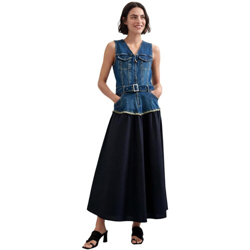 Desigual Dolge obleke VEST_GIGI 26WWVD03 Modra Cene