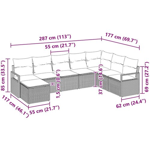  Set sofe 8 kom. Svjetlosiva poliratan 287 x 177 x 85 cm Slike