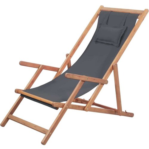  Zložljiv stol za na plažo blago in lesen okvir sive barve, (20660639) Slike