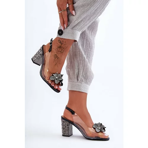 Kesi Decorated stylish sandals transparent black SBarski MR1037-18