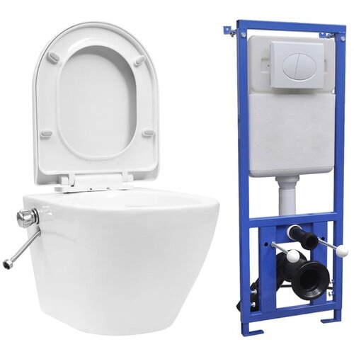  Viseča WC školjka brez roba z vgradnim kotličkom keramična bela Cene