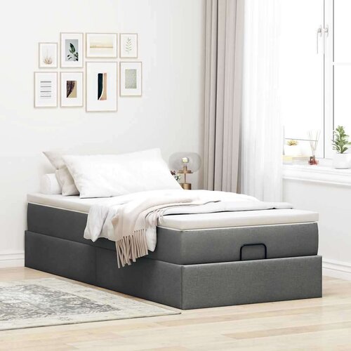 VidaXL otomanski okvir kreveta s madraca tamnosivi 90x200cm od tkanine Slike