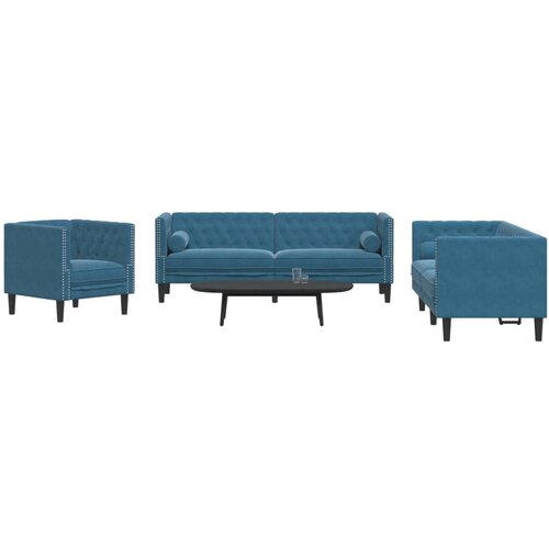 vidaXL Chesterfield garnitura od 3 dijela s jastucima  plava bar&scaron;unasta - Plava 3 Cijene