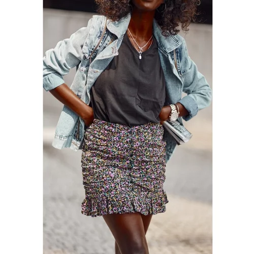 Fasardi Patterned mini skirt with lilac ruffles