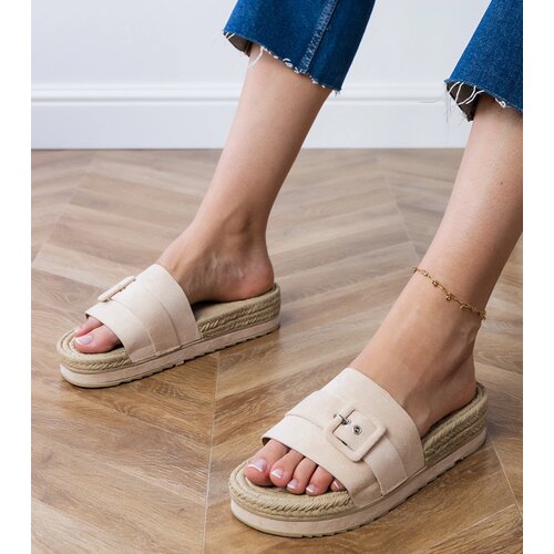 Gemre Beige platform slides with decorative buckle Lunda Cene