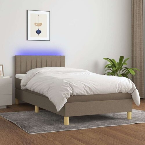  Box spring postelja z vzmetnico LED taupe 90x200 cm blago, (20892743) Cene