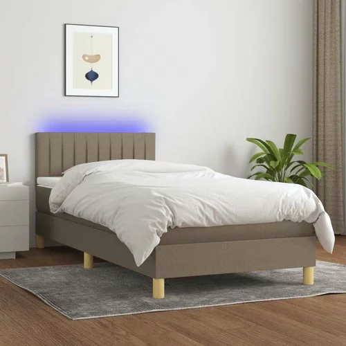  Box spring postelja z vzmetnico LED taupe 90x200 cm blago, (20892743)
