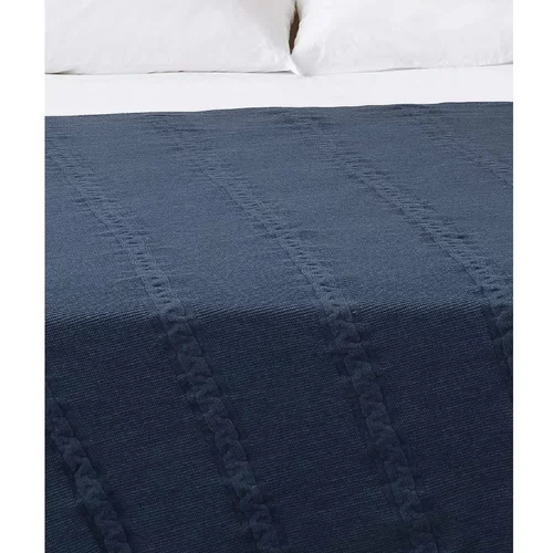 Oyo Concept Tamnoplavi pamučni prekrivač za bračni krevet 200x220 cm Trenza -