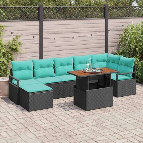  Komplet za jedilnico v vrtu z blazino 8 pcs Črna in Teal, (5000135314) Cene
