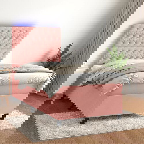 VidaXL Box spring postelja z vzmetnico LED roza 100x200 cm žamet Slike