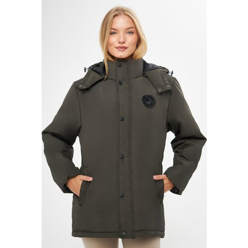 River Club Women's Khaki Lined Camel Hooded Water And Windproof Winter Coat & Parka Cene