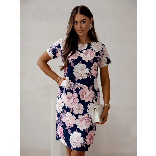 Resti Simple knee-length women&amp;#039;s dress with short sleeves featuring a floral pattern Slike