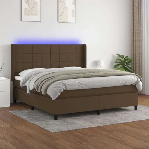  Box spring postelja z vzmetnico LED temno rjava 180x200cm blago, (20999400)