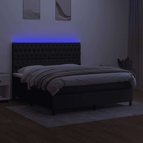  Box spring s madracem LED crni 160x200 cm od tkanine Slike