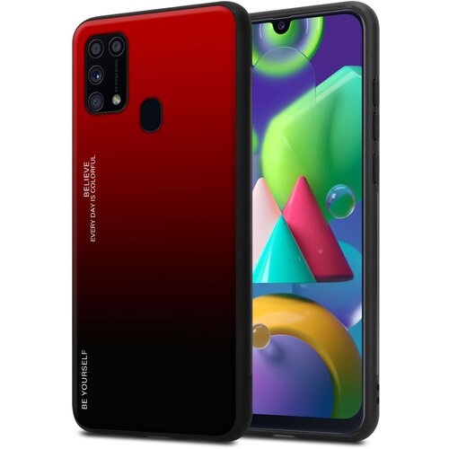 Cadorabo Ohi&scaron;je je združljivo z Samsung Galaxy M31 in rdeča - črna - Dvobarvni za&scaron;čitni pokrov iz silikona TPU in hrbtna stran iz kaljenega stekla, (20859980) Cene