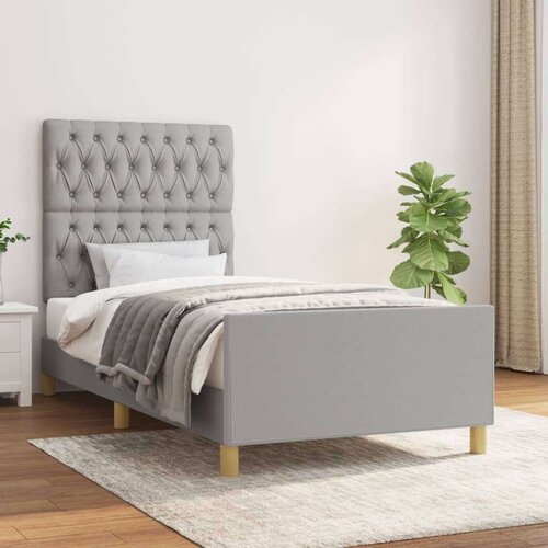  Posteljni okvir z vzglavjem svetlo siv 90x200 cm blago, (20788163) Slike