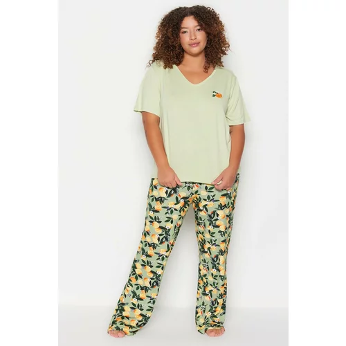 Trendyol Curve Mint Printed Knitted Pajamas Set