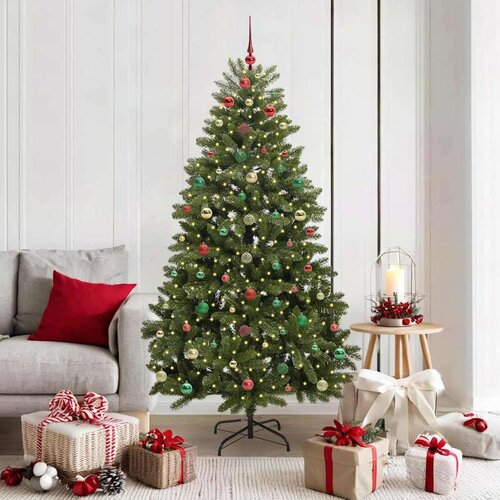 vidaXL Umjetno božićno drvce S LED lampica Zelena 180 cm PVC i metal Cene