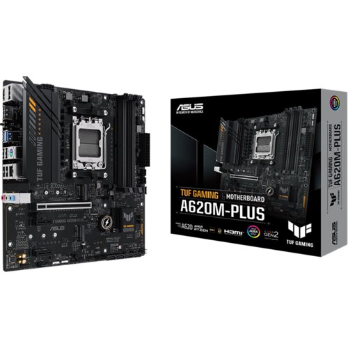 Asus TUF GAMING A620M-PLUS AM5 mATX gaming MB &amp;ndash; AMD A620 4xDIMM DDR5 2xM.2 4xSATA PCIe 4.0 2.5Gb... Slike