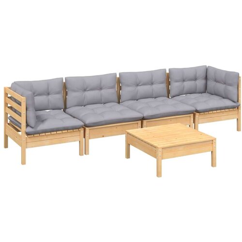  5-dijelna vrtna garnitura od borovine sa sivim jastucima Cijene