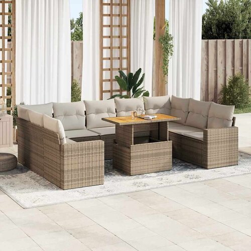 VidaXL 10-dijelni set vrtnih sofa s jastucima bež od poliratana Slike