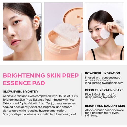 HOUSE OF HUR Brightening Skin Prep Essence Pad blazinice natopljene tonerom za ujednačavanje tena lica 140 ml Slike