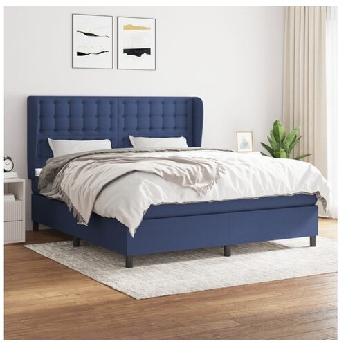VidaXL Box spring postelja z vzmetnico modra 180x200 cm blag Slike